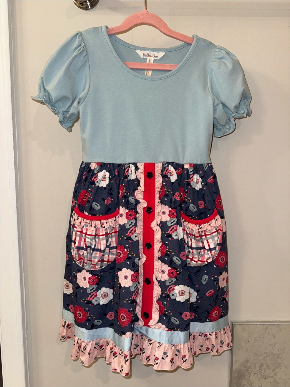 Matilda Jane Light Blue Bodice Navy Floral Patchwork Dress